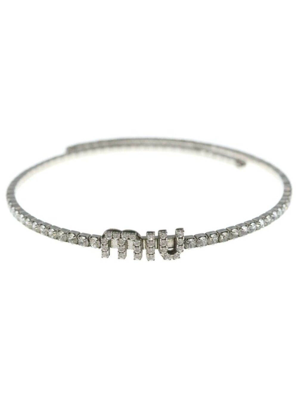 Miu Miu Crystal Necklace Logo Rhinestone Choker Silver